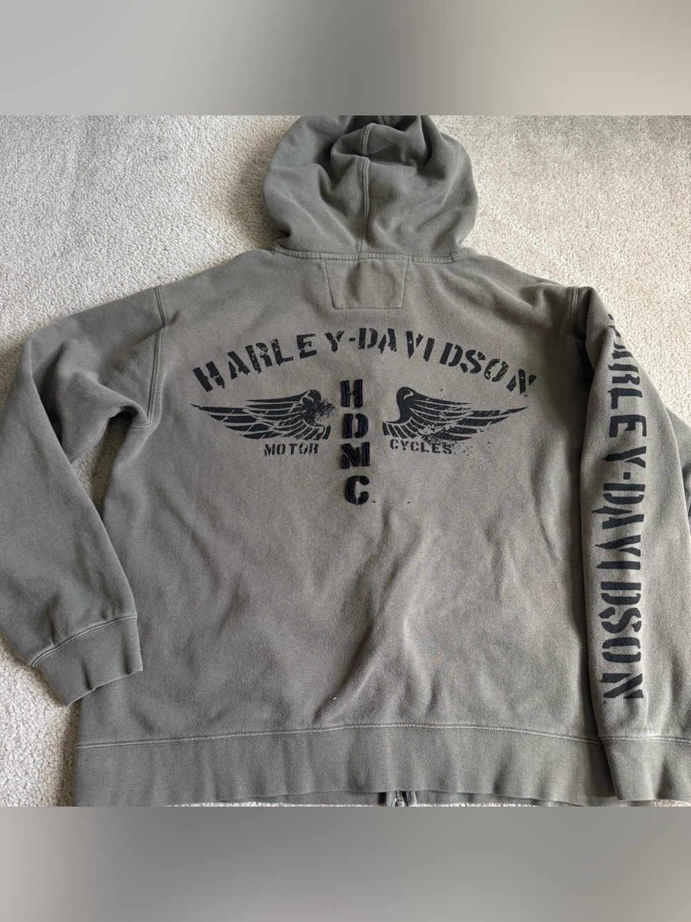 Vintage Harley Davidson Jacket Hoodie Men’s Full Zip Sweatshirt Military Green